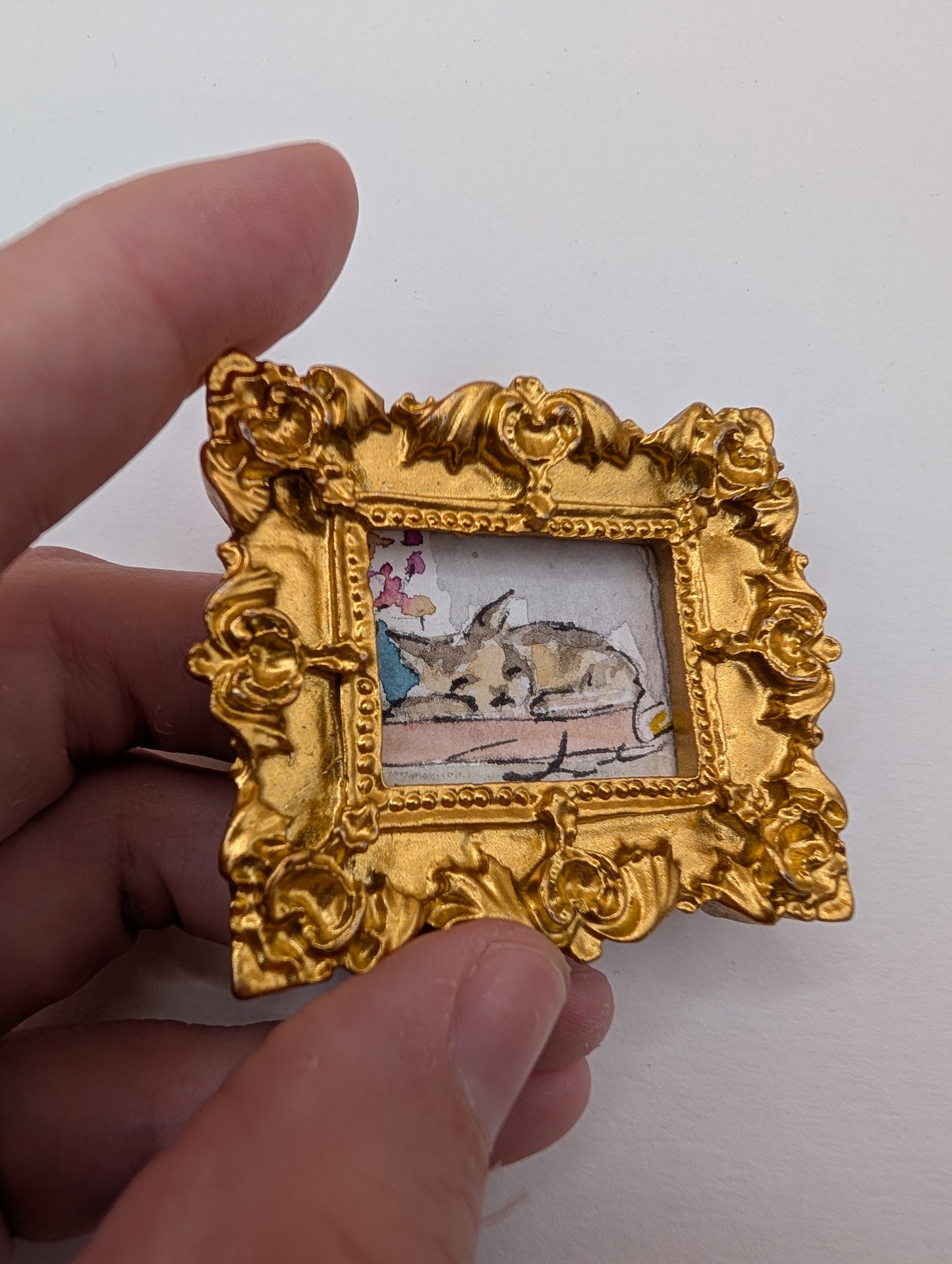 Mini Sleeping Cat Painting - Original Watercolor Art by Lora Cavallin