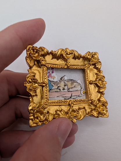 Mini Sleeping Cat Painting - Original Watercolor Art by Lora Cavallin