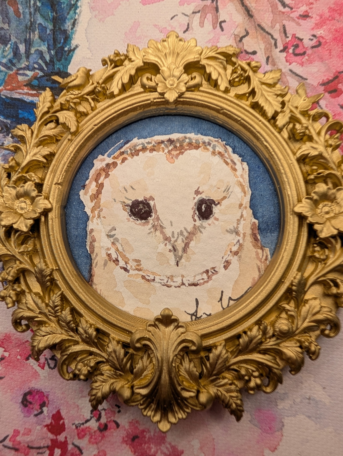 Mini Barn Owl Painting - Original Watercolor Art by Lora Cavallin