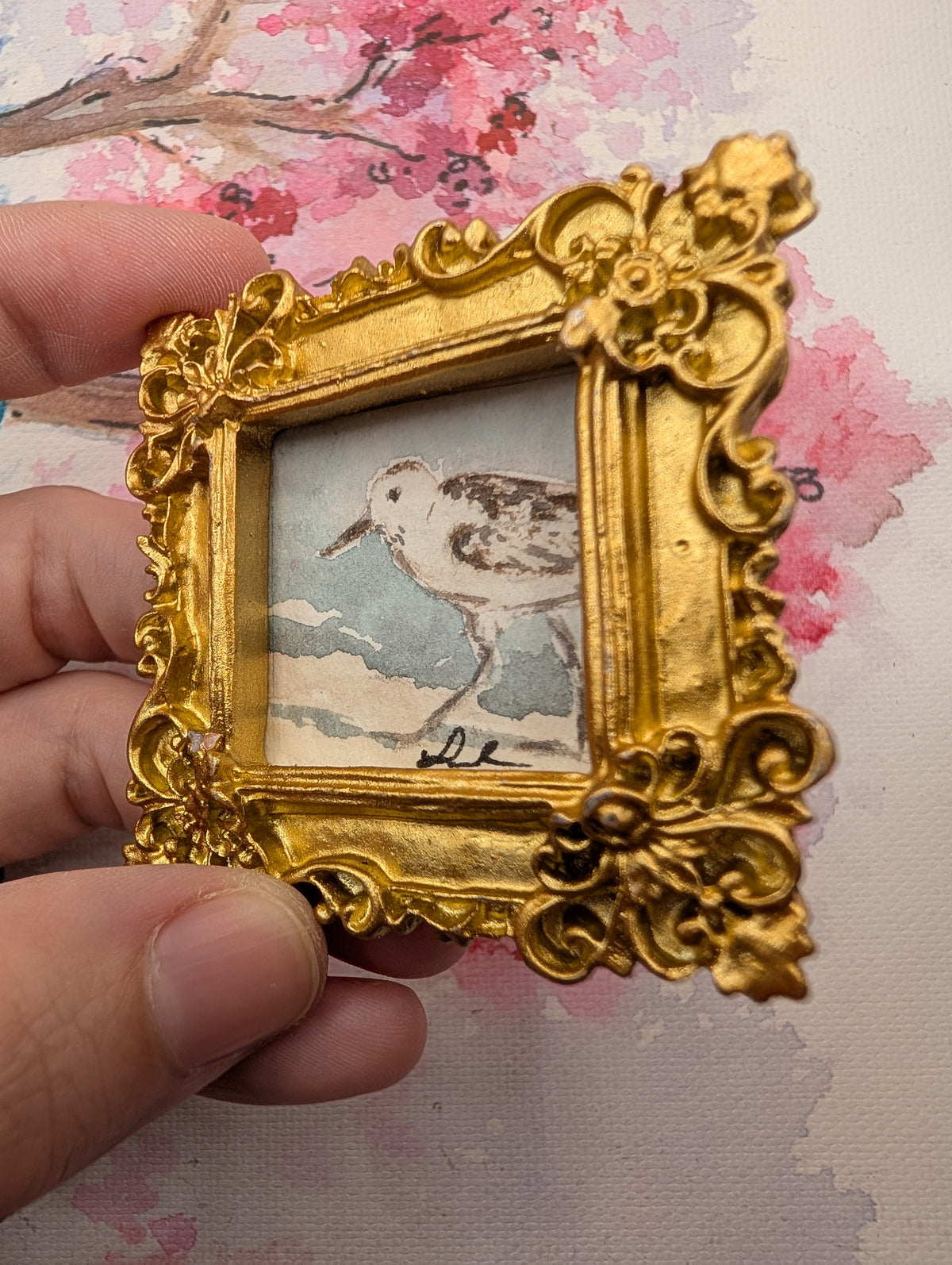 Mini Sandpiper Painting - Original Watercolor Art by Lora Cavallin
