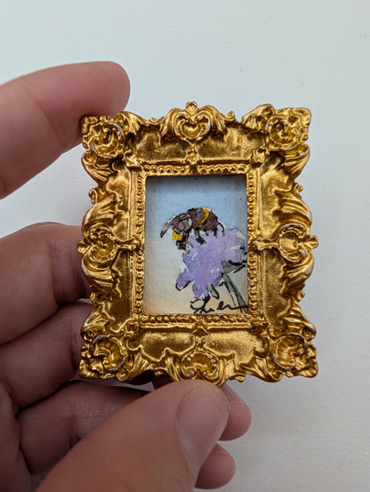 Mini Bee on Flower Painting - Original Watercolor Art by Lora Cavallin