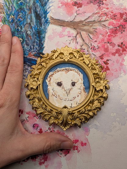 Mini Barn Owl Painting - Original Watercolor Art by Lora Cavallin