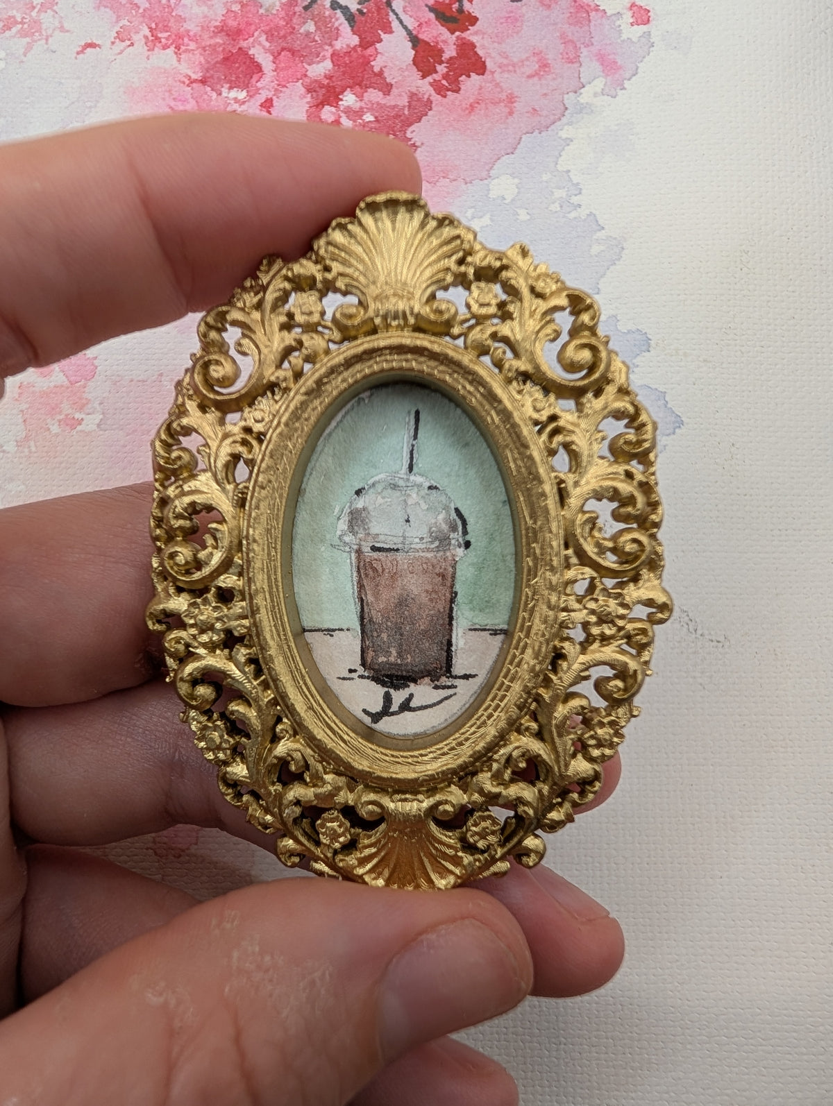 Mini Frozen Coffee Painting - Original Watercolor Art by Lora Cavallin