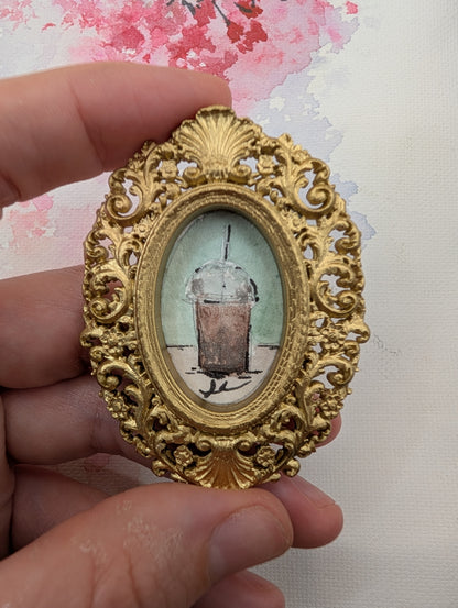 Mini Frozen Coffee Painting - Original Watercolor Art by Lora Cavallin