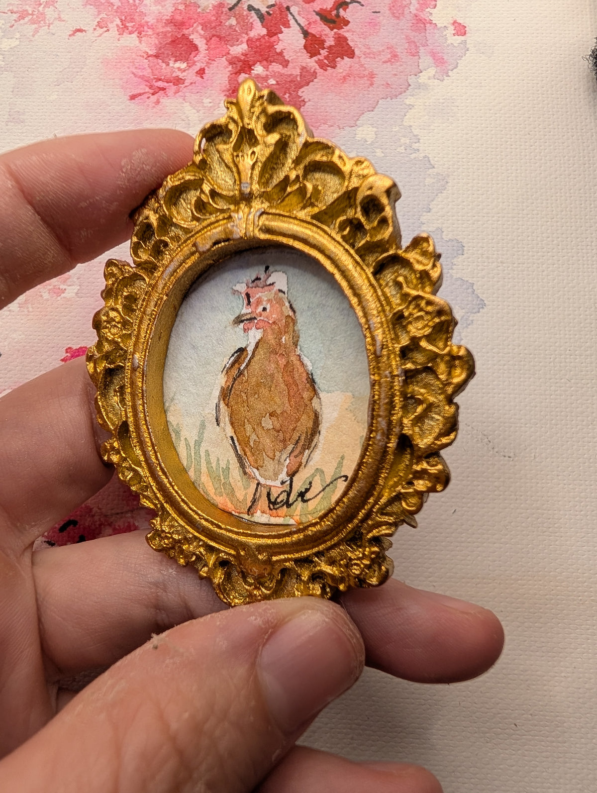 Mini Rooster Painting - Original Watercolor Art by Lora Cavallin