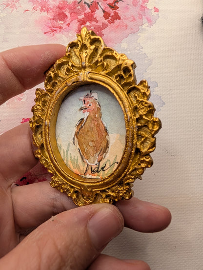 Mini Rooster Painting - Original Watercolor Art by Lora Cavallin