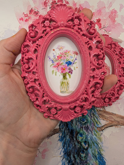 Flamingos and Flowers Art Print Set of Three - With Pink Frames - Watercolor Design