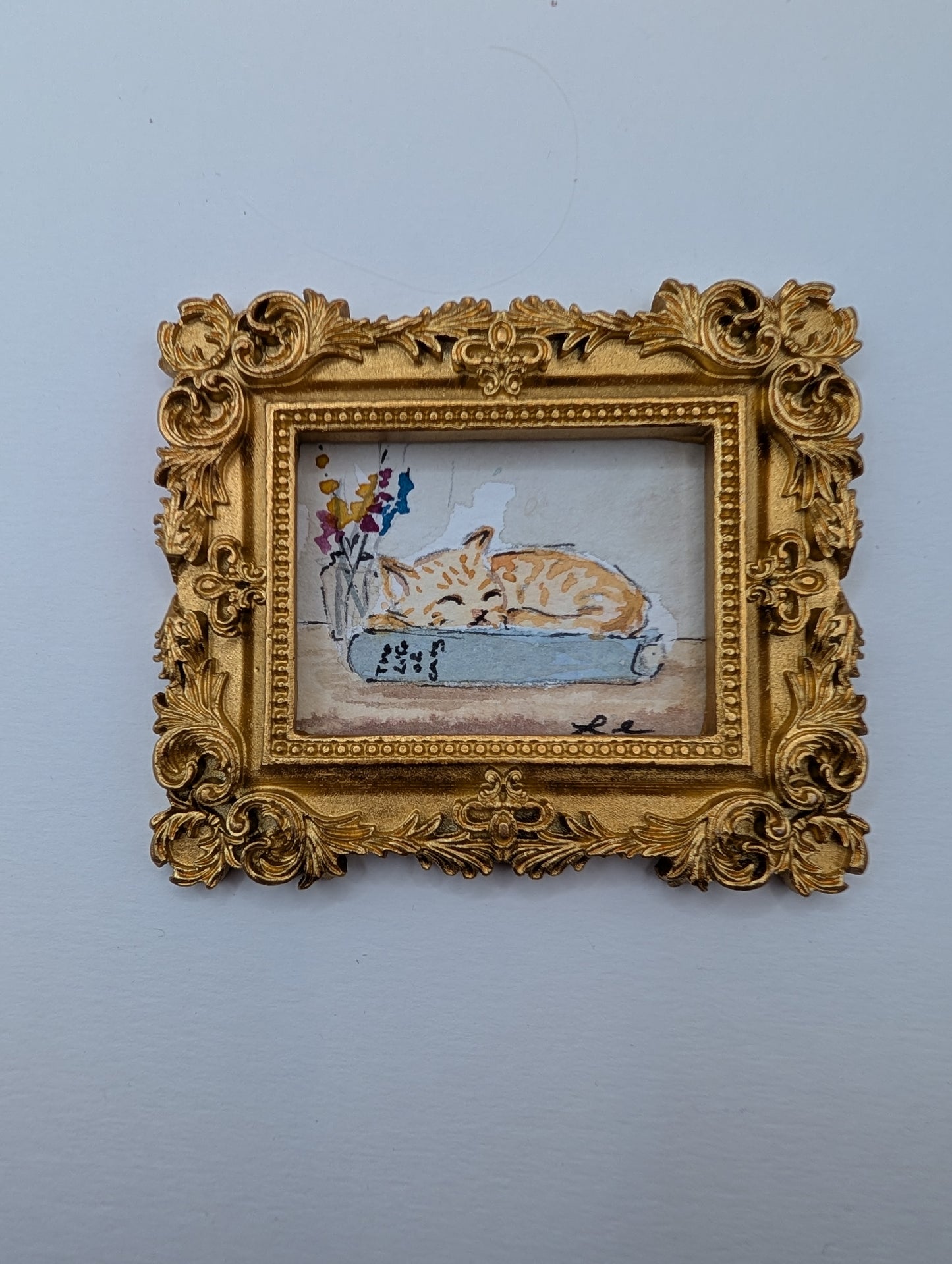 Mini Sleeping Cat Painting - Original Watercolor Art by Lora Cavallin