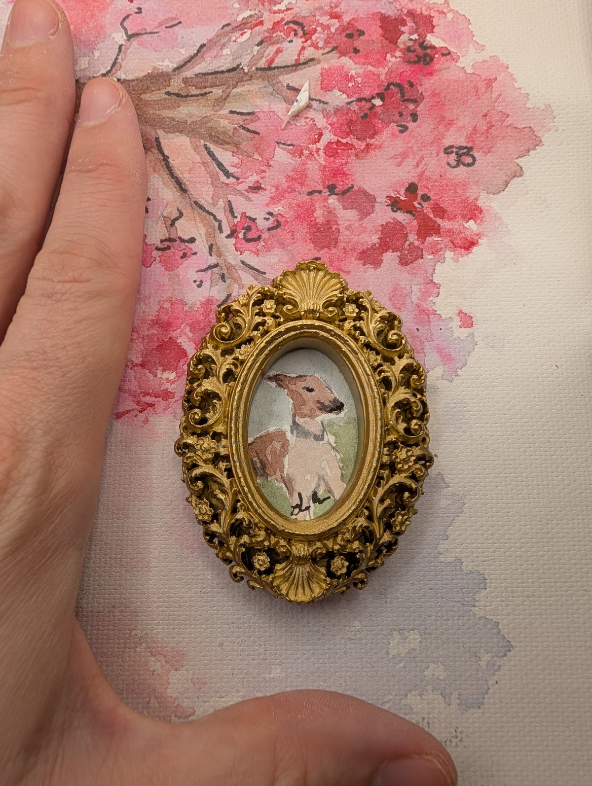 Mini Whippet Painting - Original Watercolor Art by Lora Cavallin