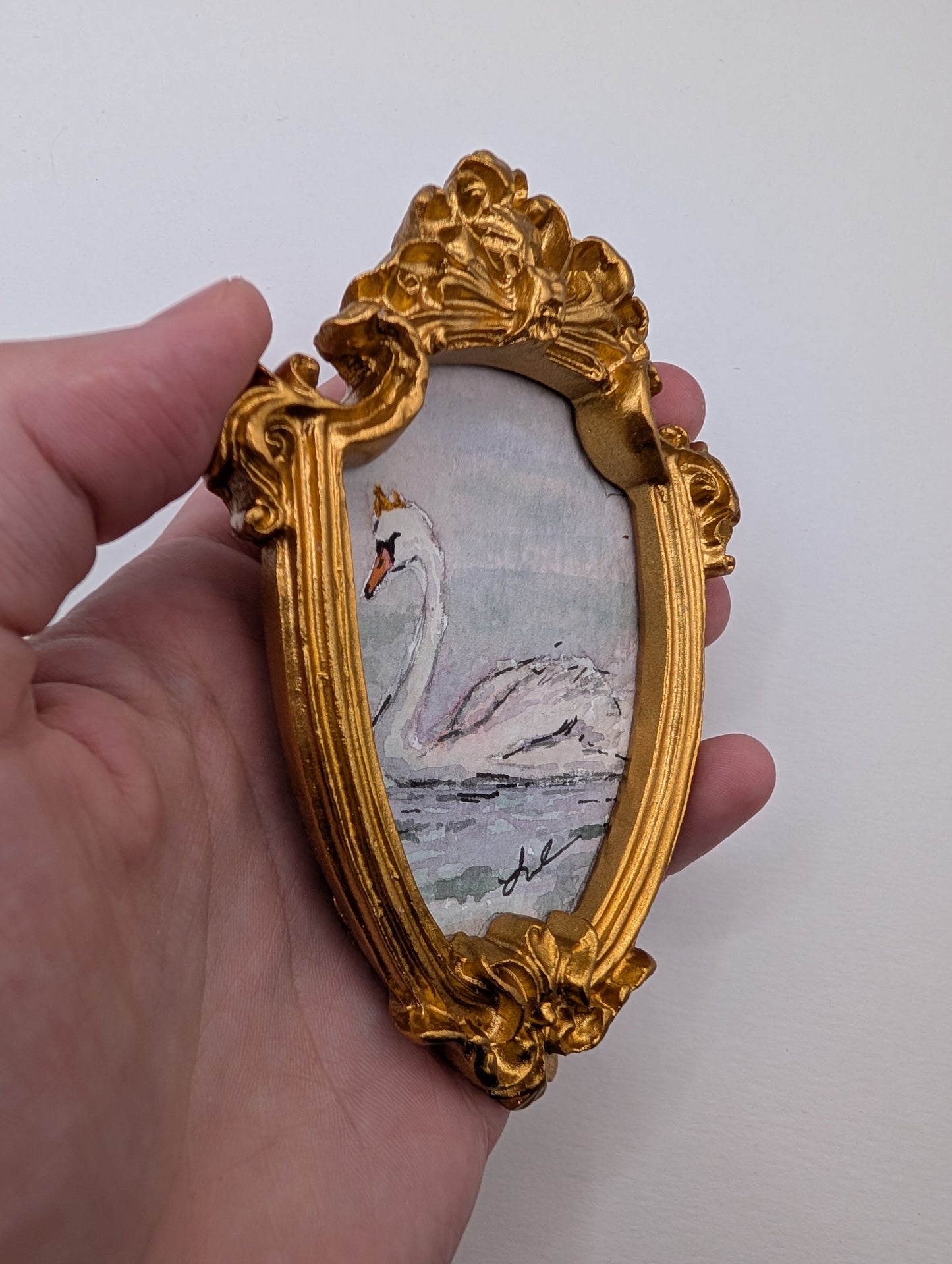 Mini Royal Swan Painting - Original Watercolor Art by Lora Cavallin