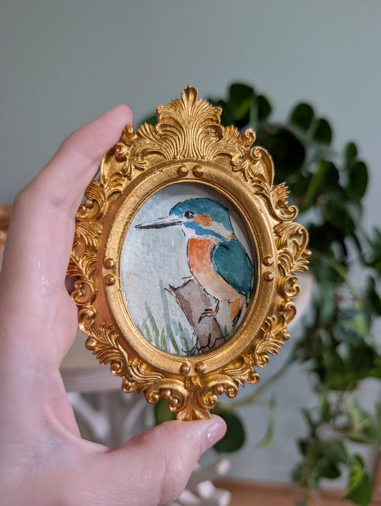 Mini Kingfisher Painting - Original Watercolor Art by Lora Cavallin