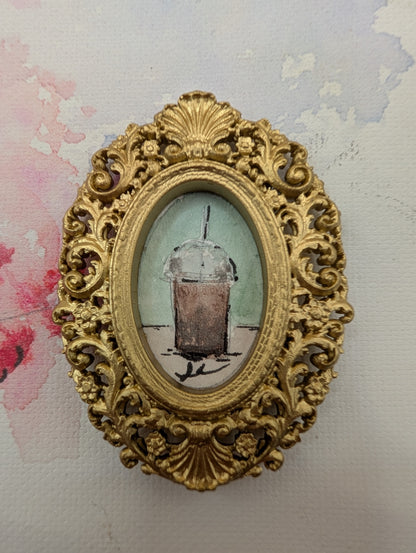 Mini Frozen Coffee Painting - Original Watercolor Art by Lora Cavallin