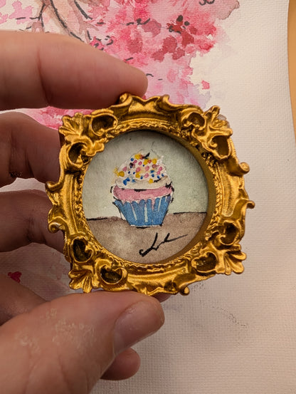 Mini Cupcake Painting - Original Watercolor Art by Lora Cavallin