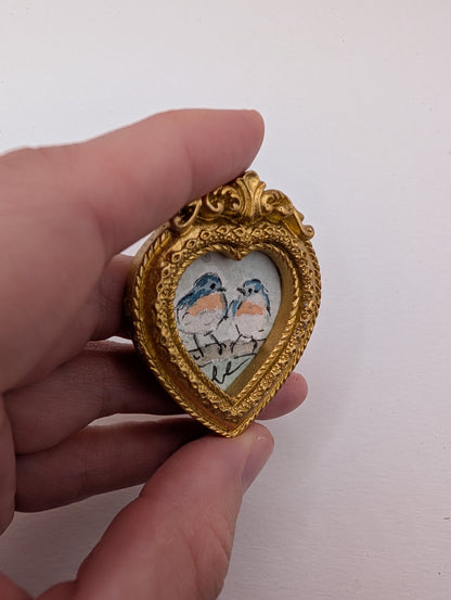 Mini Bluebirds in Love Painting - Original Watercolor Art by Lora Cavallin