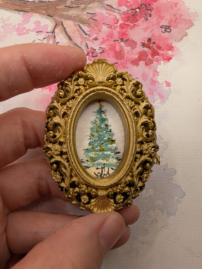 Mini Christmas Tree Painting - Original Watercolor Art by Lora Cavallin