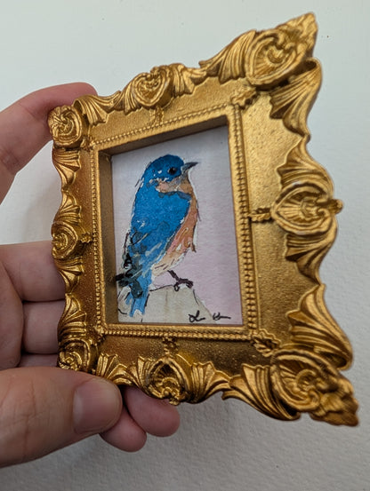 Mini Bluebird Painting - Original Watercolor Art by Lora Cavallin
