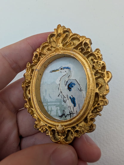 Mini Blue Heron Painting - Original Watercolor Art by Lora Cavallin