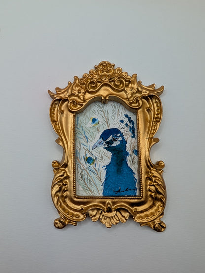 Mini Peacock Painting - Original Watercolor Art by Lora Cavallin
