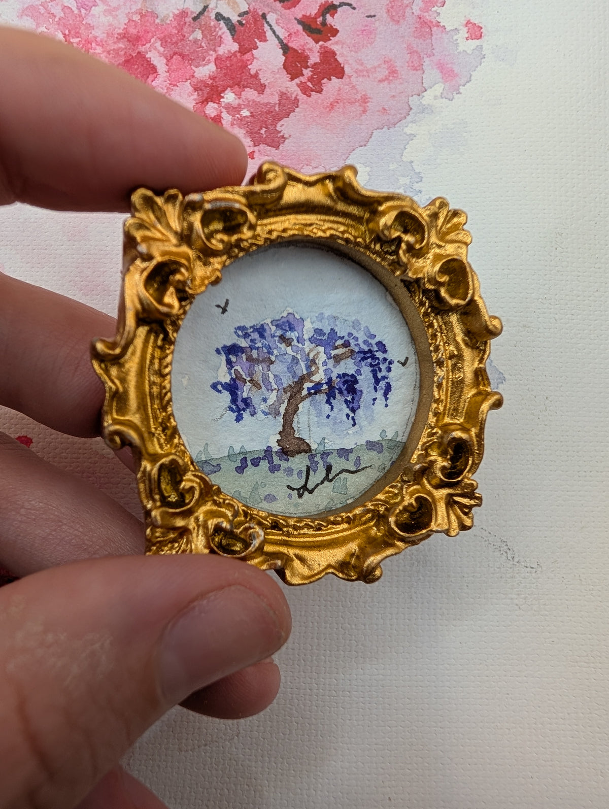 Mini Wisteria Tree Painting - Original Watercolor Art by Lora Cavallin