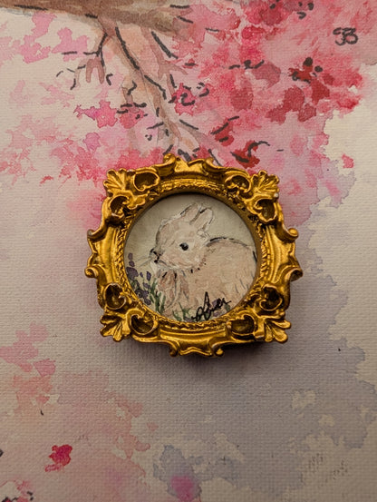 Mini Baby Bunny Painting - Original Watercolor Art by Lora Cavallin