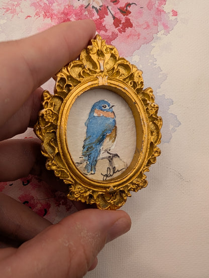 Mini Bluebird Painting - Original Watercolor Art by Lora Cavallin