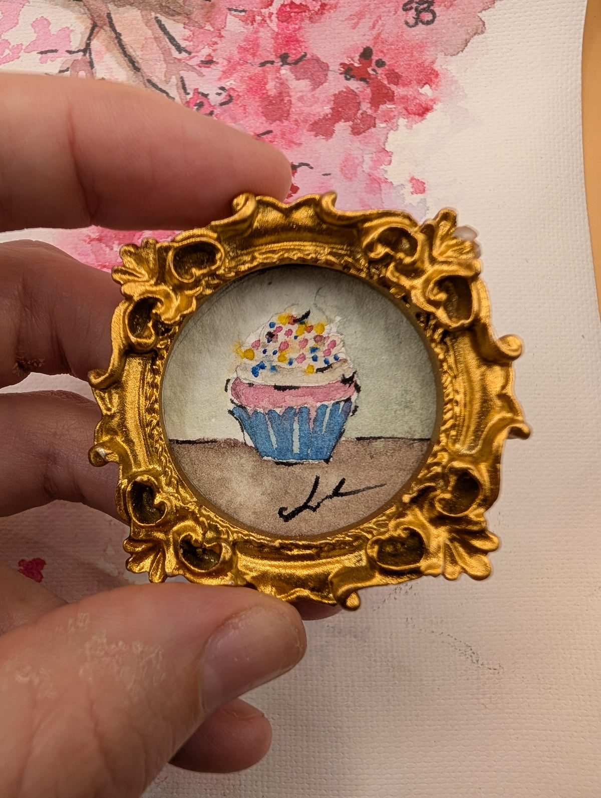 Mini Cupcake Painting - Original Watercolor Art by Lora Cavallin