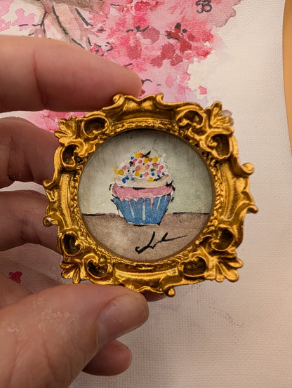 Mini Cupcake Painting - Original Watercolor Art by Lora Cavallin