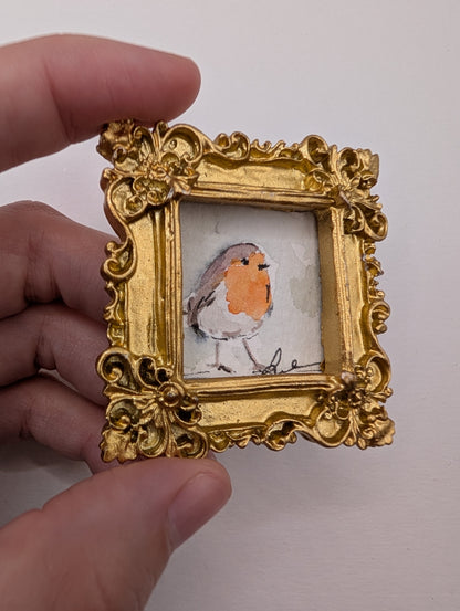 Mini Robin Bird Painting - Original Watercolor Art by Lora Cavallin