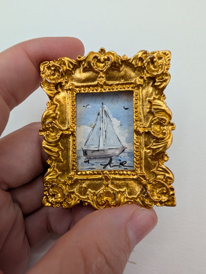 Mini Sailboat Painting - Original Watercolor Art by Lora Cavallin
