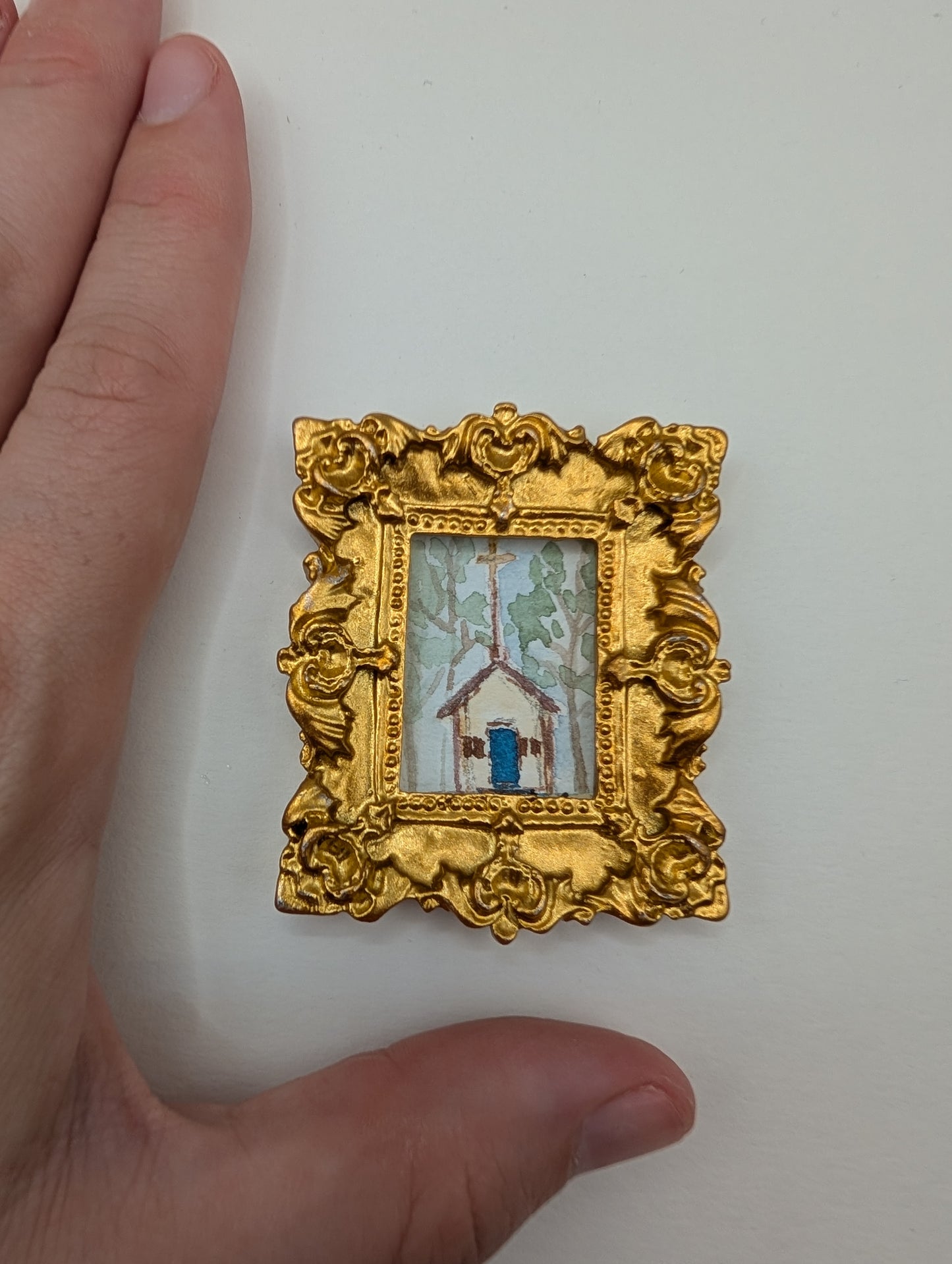 Mini Church Painting - Original Watercolor Art by Lora Cavallin