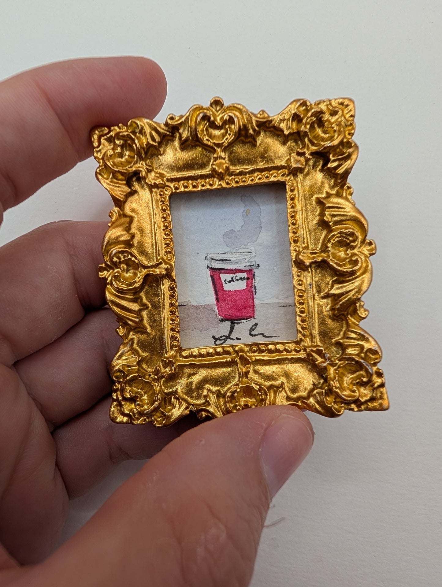 Mini Coffee Cup Painting - Original Watercolor Art by Lora Cavallin
