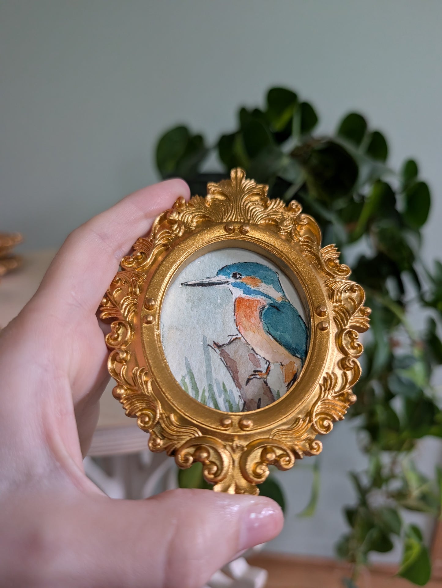 Mini Kingfisher Painting - Original Watercolor Art by Lora Cavallin