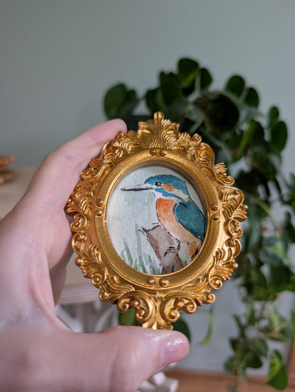 Mini Kingfisher Painting - Original Watercolor Art by Lora Cavallin