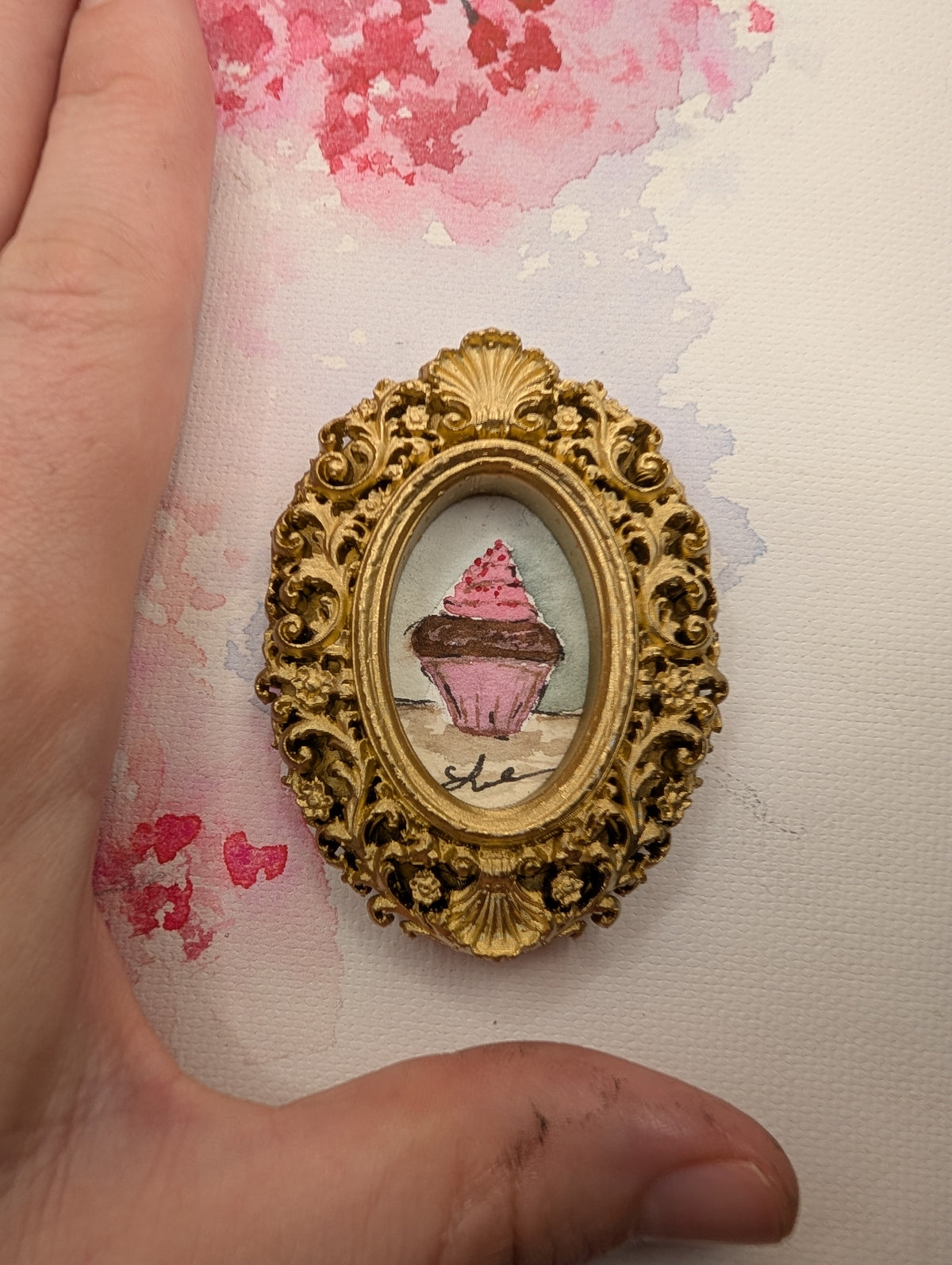 Mini Cupcake Painting - Original Watercolor Art by Lora Cavallin
