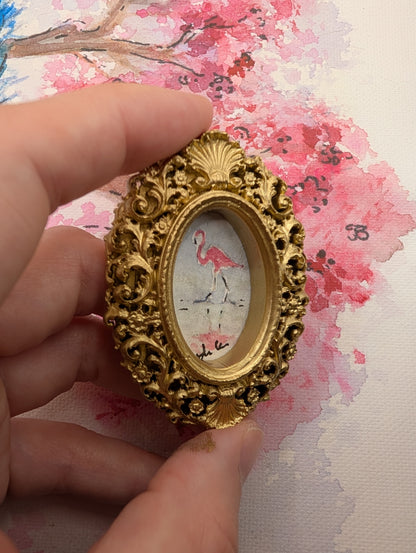 Mini Flamingo Painting - Original Watercolor Art by Lora Cavallin