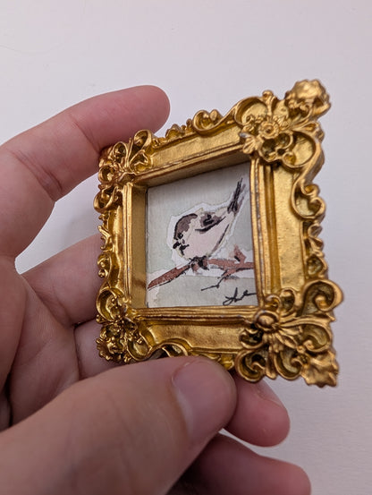 Mini Chickadee Bird Painting - Original Watercolor Art by Lora Cavallin