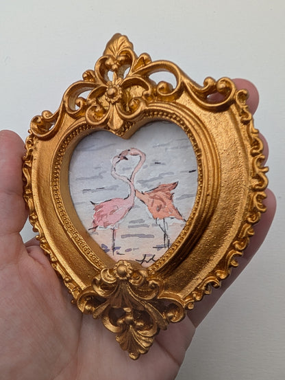 Mini Flamingos in Love Painting - Original Watercolor Art by Lora Cavallin