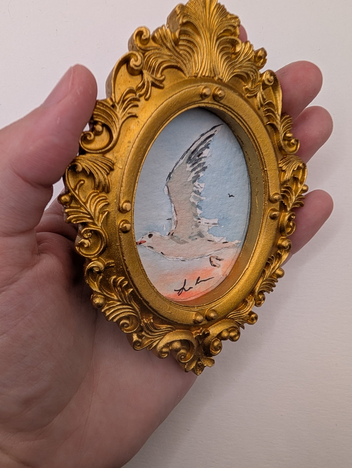 Mini Seagull Painting - Original Watercolor Art by Lora Cavallin