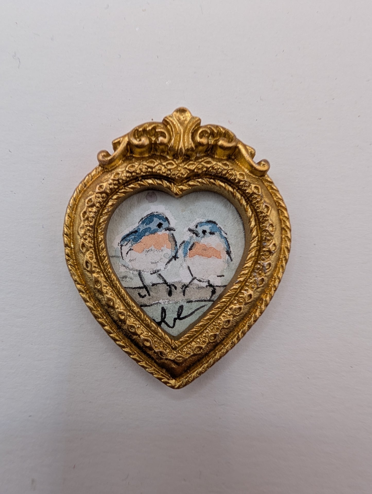 Mini Bluebirds in Love Painting - Original Watercolor Art by Lora Cavallin