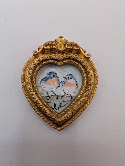 Mini Bluebirds in Love Painting - Original Watercolor Art by Lora Cavallin