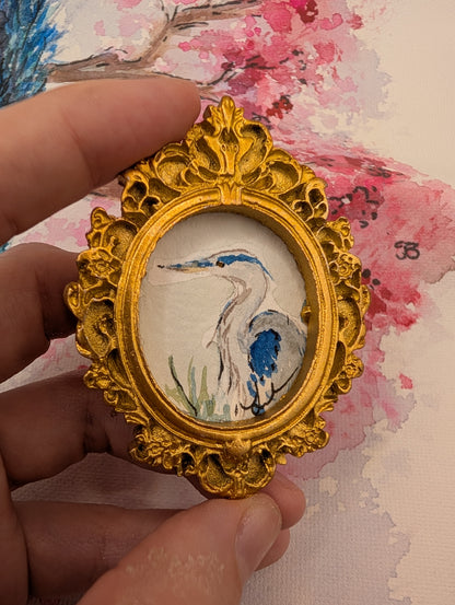 Mini Blue Heron Painting - Original Watercolor Art by Lora Cavallin