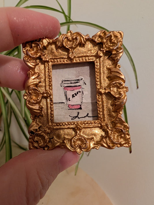 Mini Coffee Cup Painting - Original Watercolor Art by Lora Cavallin