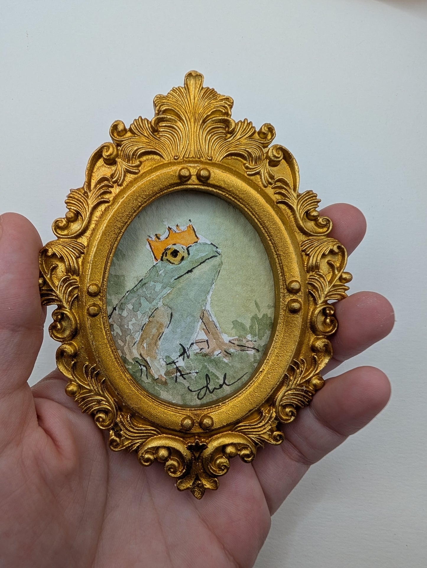 Mini Frog Royalty Painting - Original Watercolor Art by Lora Cavallin