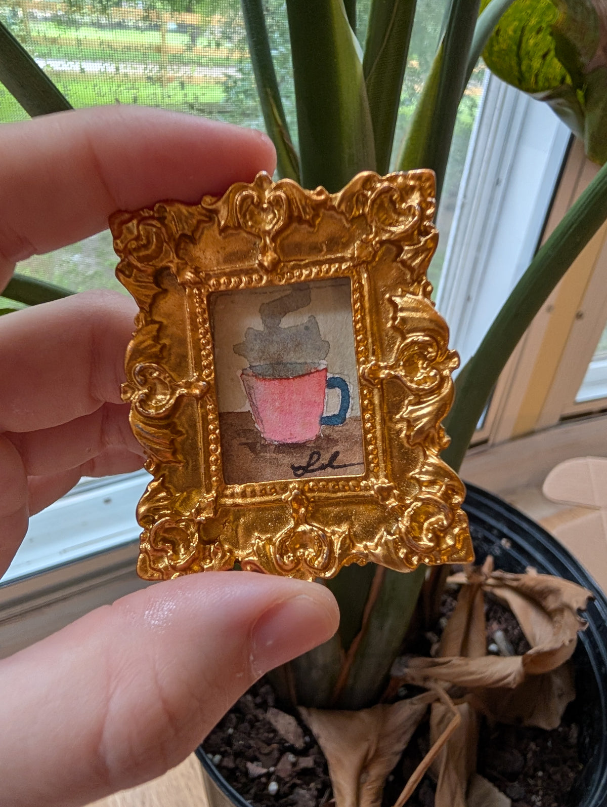 Mini Coffee Mug Painting - Original Watercolor Art by Lora Cavallin