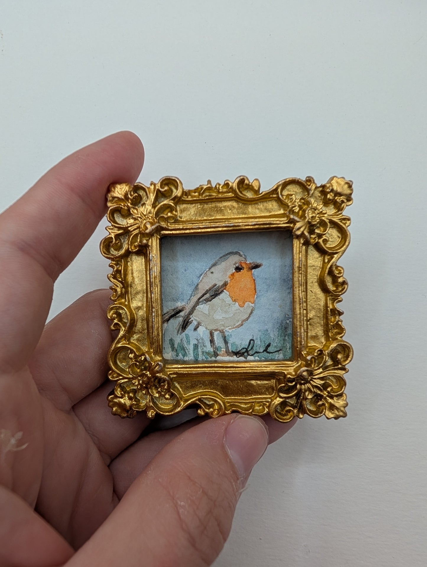 Mini Robin Bird Painting - Original Watercolor Art by Lora Cavallin