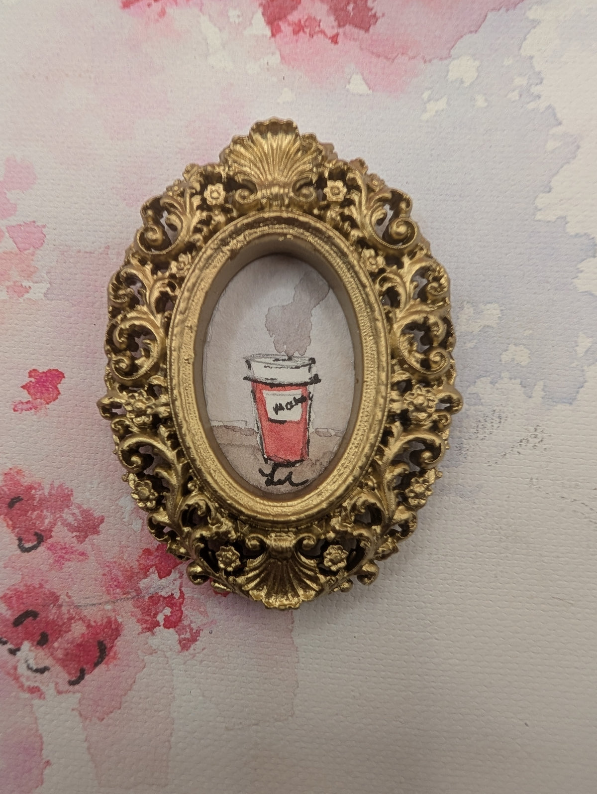 Mini Mocha Coffee Painting - Original Watercolor Art by Lora Cavallin