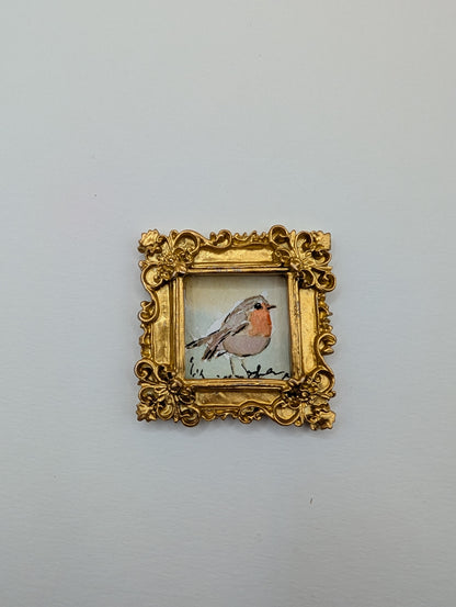 Mini Robin Bird Painting - Original Watercolor Art by Lora Cavallin