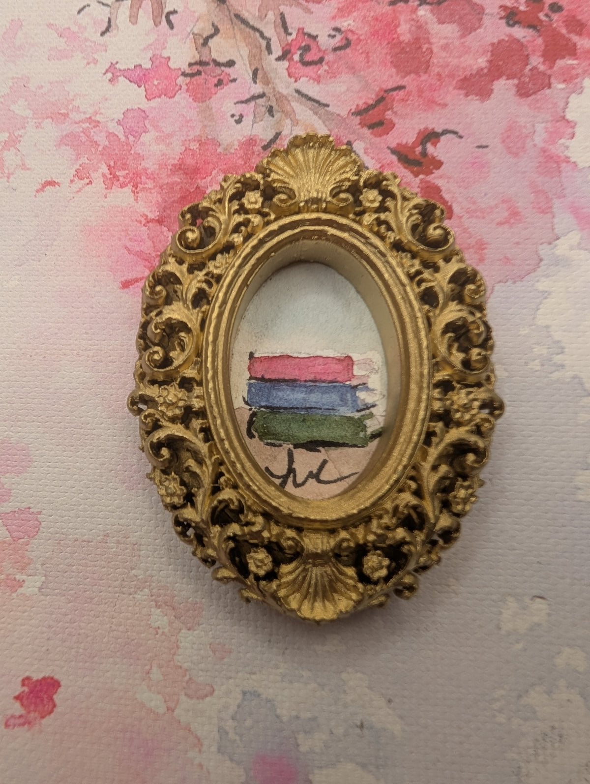 Mini Stack of Books Painting - Original Watercolor Art by Lora Cavallin