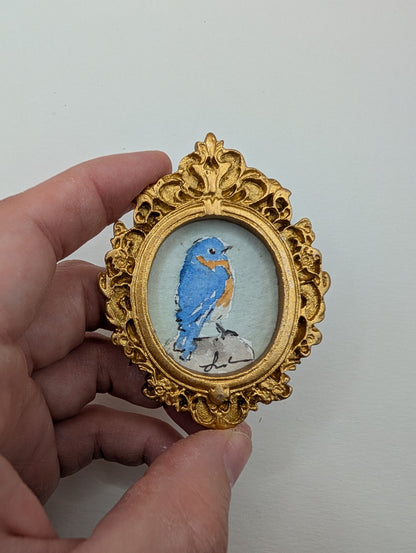 Mini Bluebird Painting - Original Watercolor Art by Lora Cavallin