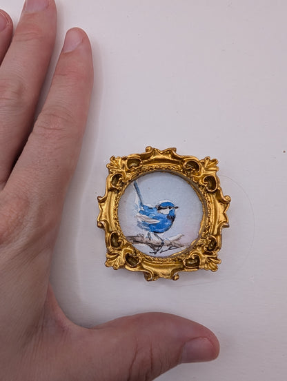 Mini Blue Fairy Wren Painting - Original Watercolor Art by Lora Cavallin